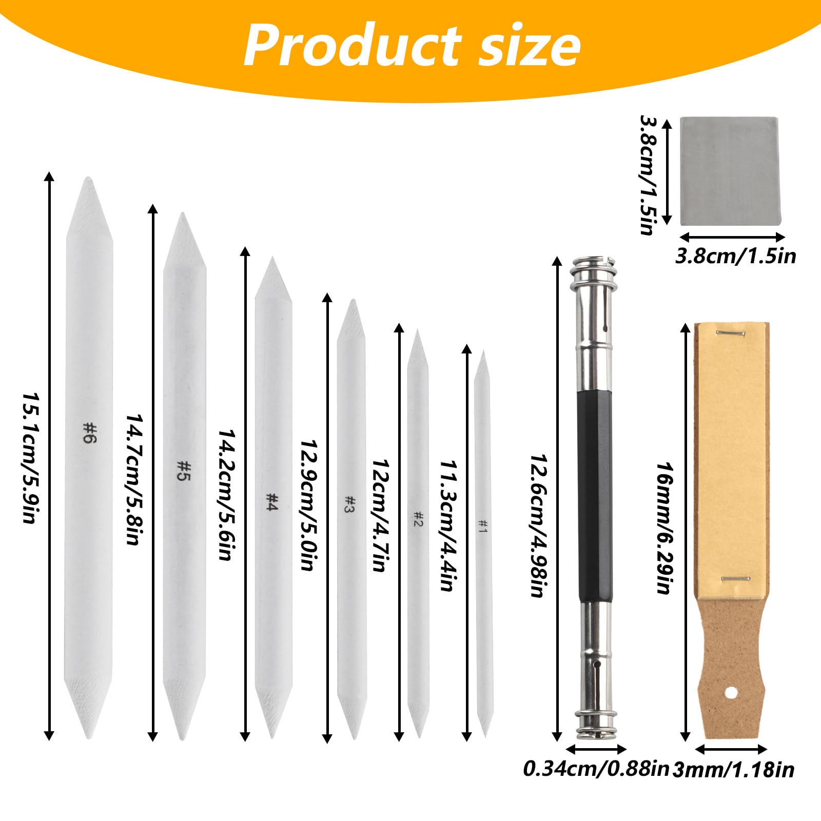 

40pc Art Blending Set - 15 Stumps, Tortillions, Erasers & Wipers for Drawing білий
