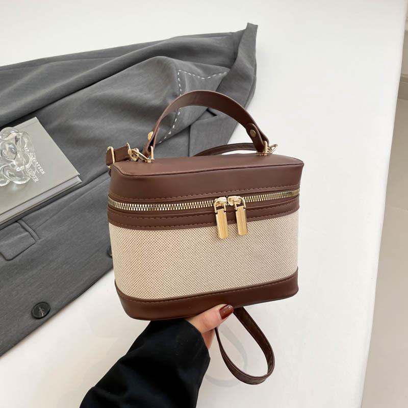 New high-end cylinder bucket bag splicing contrasting color messenger bag women's versatile shoulder bag