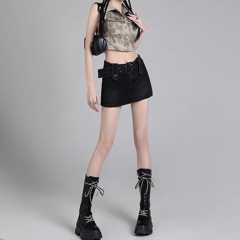 High Waist Denim Skirt Women A-Line Bodycon Mini Vintage Blue Black 2025