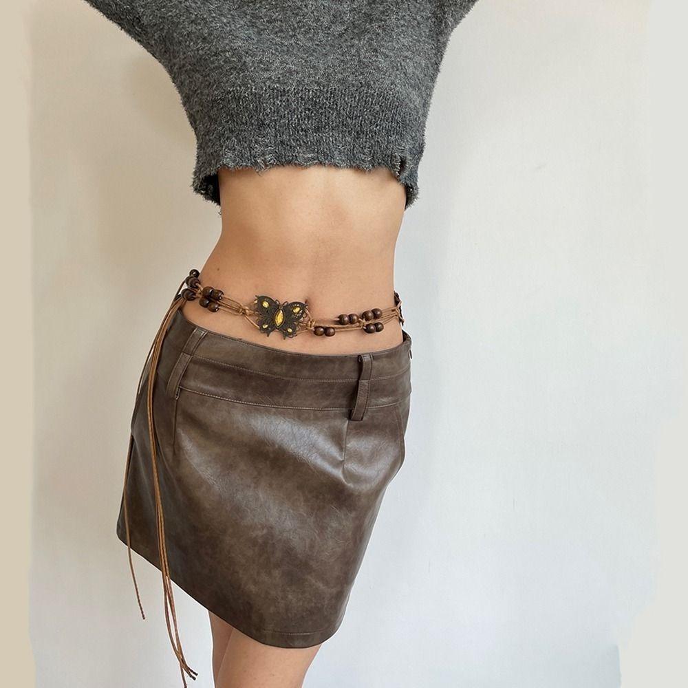 Rope Rhinestone Y2K All-match Braided Tassel Belt Ethnic Style Belts Bohemian Women Waist Chain