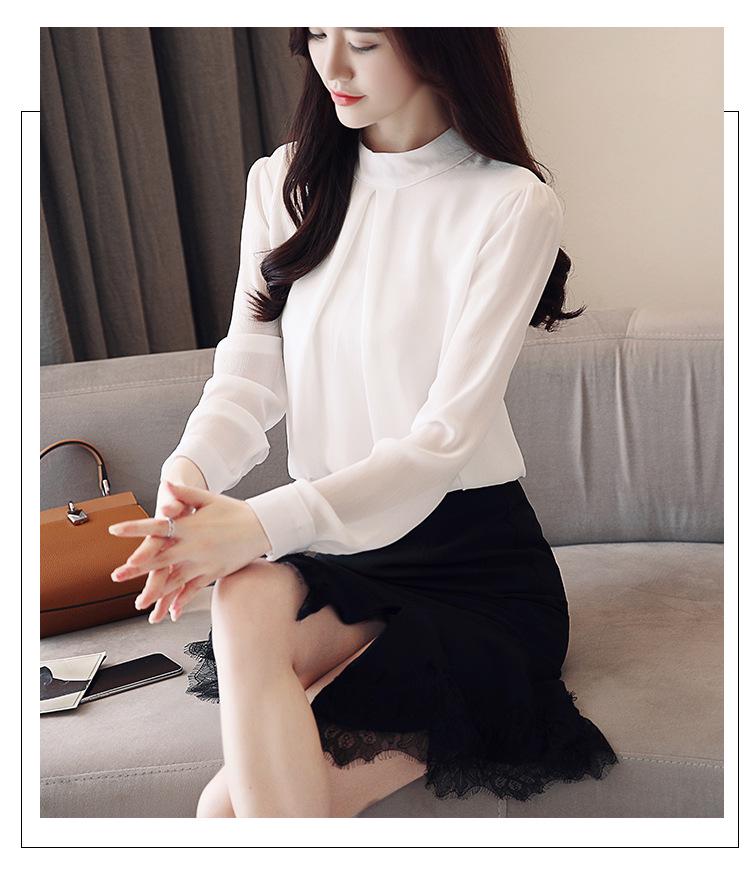 2026 Korean Style Chiffon Top: Long Sleeve, Stand Collar, Loose Fit, Belly-Covering, Versatile, Elegant, Fashionable for Spring/Autumn