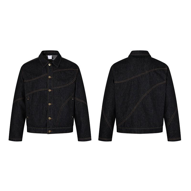 Unisex Relaxed Fit Denim Jacket Casual Outerwear Classic Straight Hem Cotton Fabric