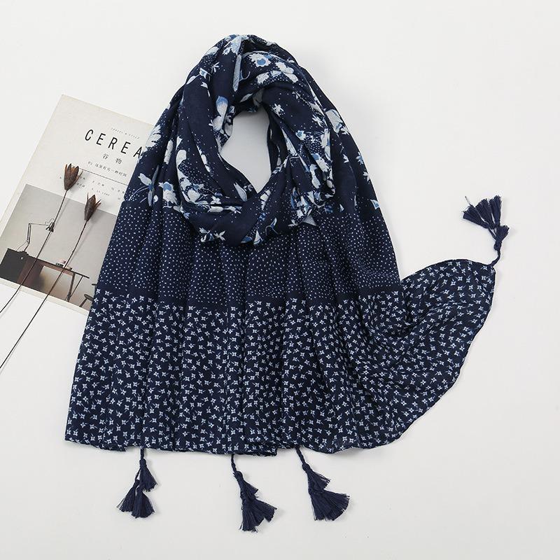 Spring and Autumn New Bali Yarn Tassel Retro Printed Geometric Scarf Versatile Fashion Travel Sunscreen Shawl Silk Scarf Women