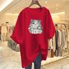 Women's Summer Loose Cartoon Cat Print Cotton T-Shirt