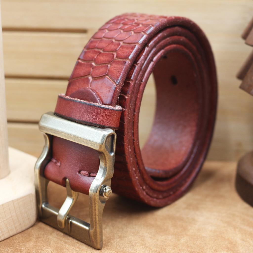3.8CM Wide Fashion Trend Belt Genuine Leather Pin Buckle Retro Old Crocodile Pattern Head Layer Cowhide Belt Versatile Men