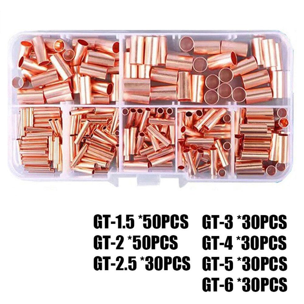 250Pcs Wire Ferrules Kit 7 Sizes Copper Crimp Connectors Non Insulated with Heat Shrink Tube Electrical Terminal Assortment Kit