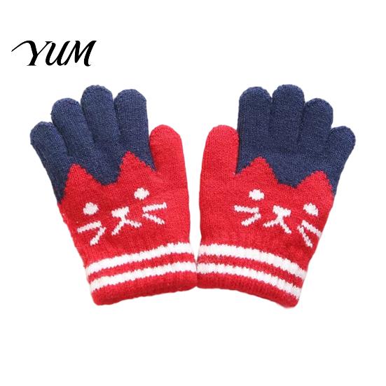 Kids Comfortable Warm Gloves for Cycling 1 Pair Winter Gloves, Cozy Thick Lined Mittens with Flexible Knitted Writing Playing Cute Cat Pattern,