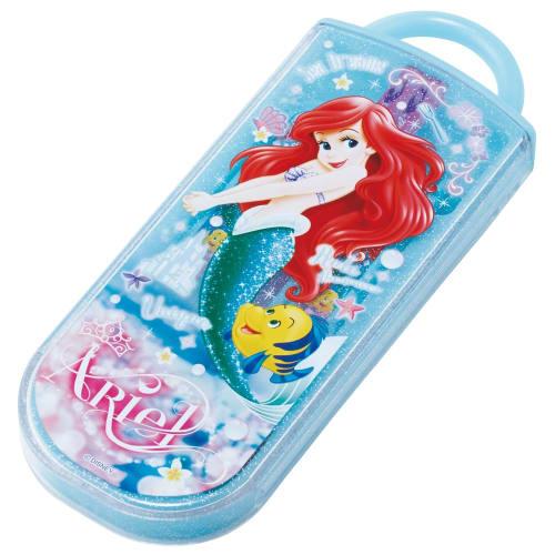 Skater Children's Cutlery Set, Lunch Box, Chopsticks, Spoon, Fork, Made In Japan, Sliding Cutlery, Name Stickers Included, Antibacterial, Disney Ariel