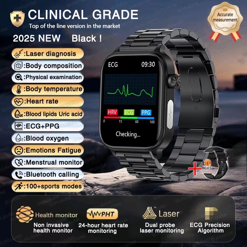 2025 New ECG+PPG AI Health Diagnose Smart Watch Men Women Clock Blood Lipid BP Uric Acid Heart Rate Tracker