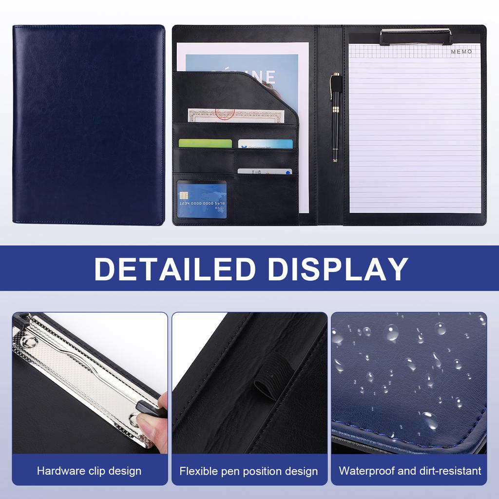 A4 Clipboard Folder with Notepad Business Document Manager Clip Large Capacity Document File Bag for Business Meeting & Travel