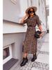 Large Leopard Print Long Sleeve Shirt Dress