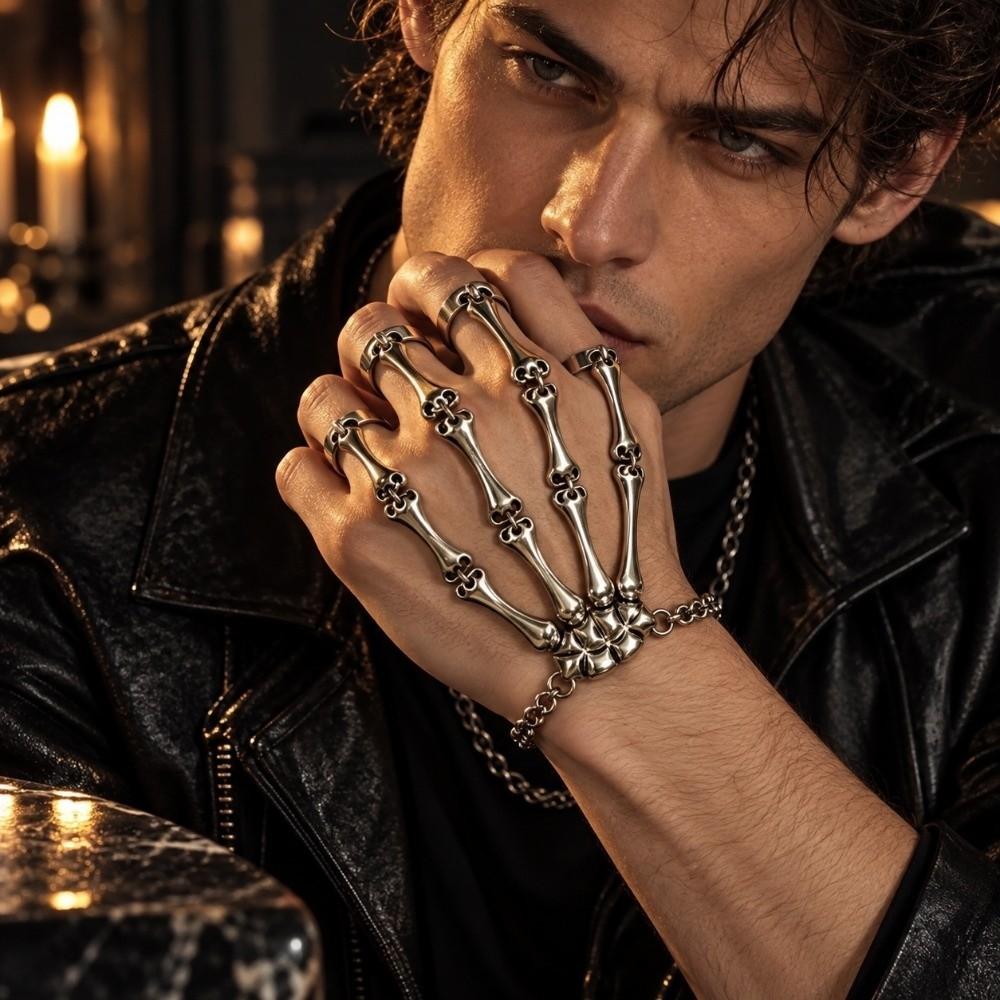 Adjustable Finger Ring Bracelet Metal Skeleton Bracelets Halloween Hand Bone Bracelet Party