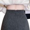 Gray Woolen Sequined Skirt: Women's Autumn/Winter 2025 French-Style High-End Heavy Work Short Skirt