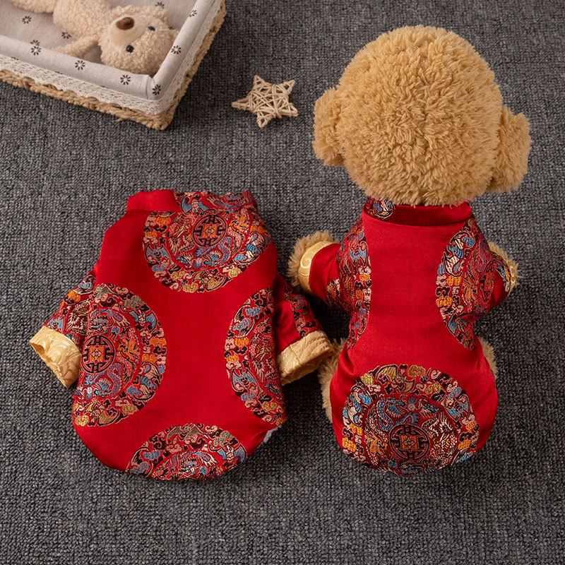 Pet dog clothes autumn and winter Chinese buckle Tang clothing velvet thermal teddy small dog pet clothing