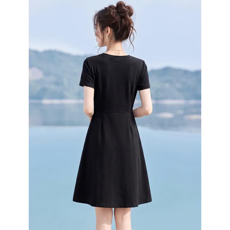 Chushen Women's Hepburn Style Short Sleeve Midi Dress