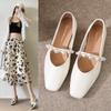 Spring New Simple Fashion Square Head Pearl Word with Shallow Mouth Single Shoes Versatile Fashion Mary Jane Shoes Women