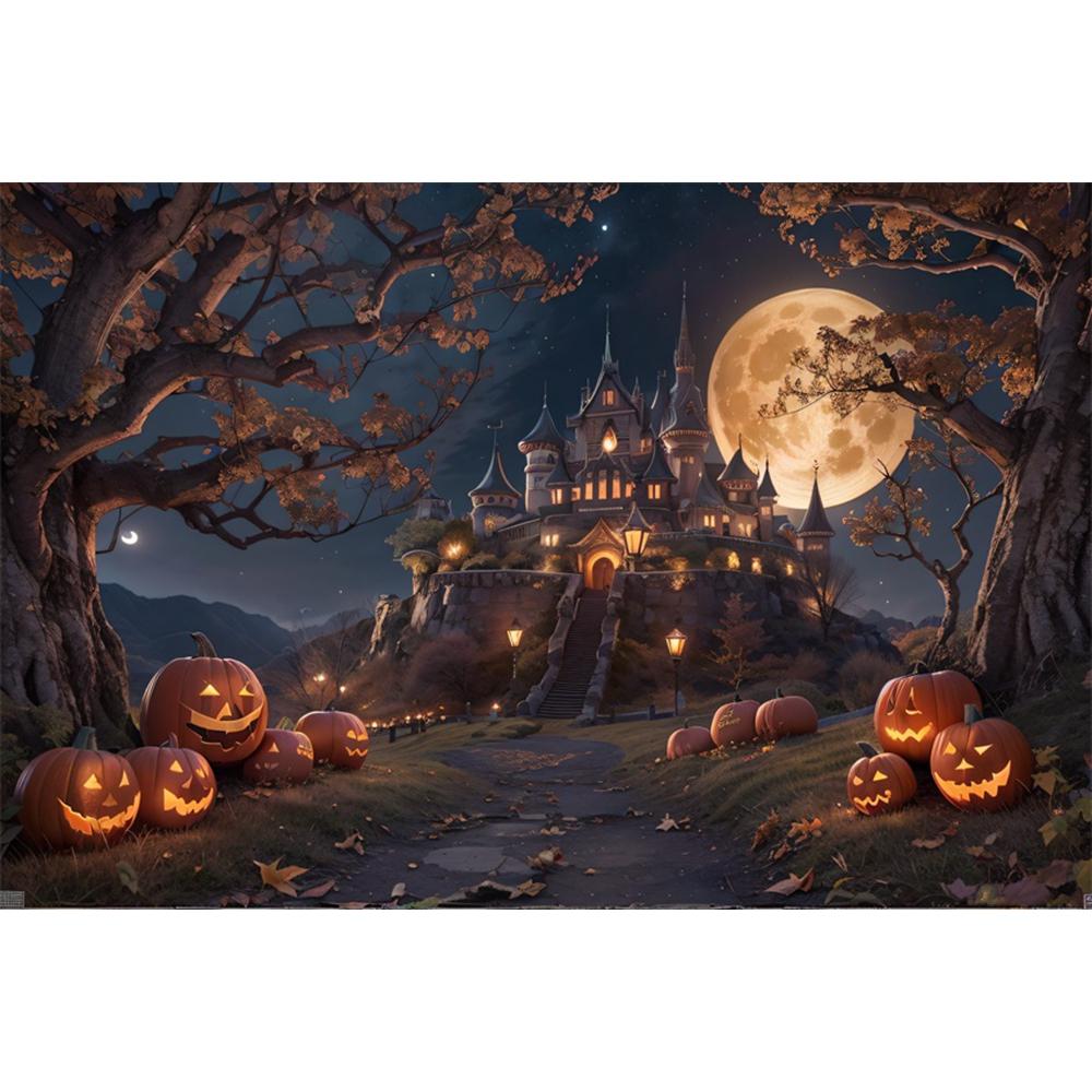 1pc Dark Halloween Party Backdrop Moon Gothic Castle Pumpkin Ghost Durable Dustproof Banner for Halloween Theme Party Decoration