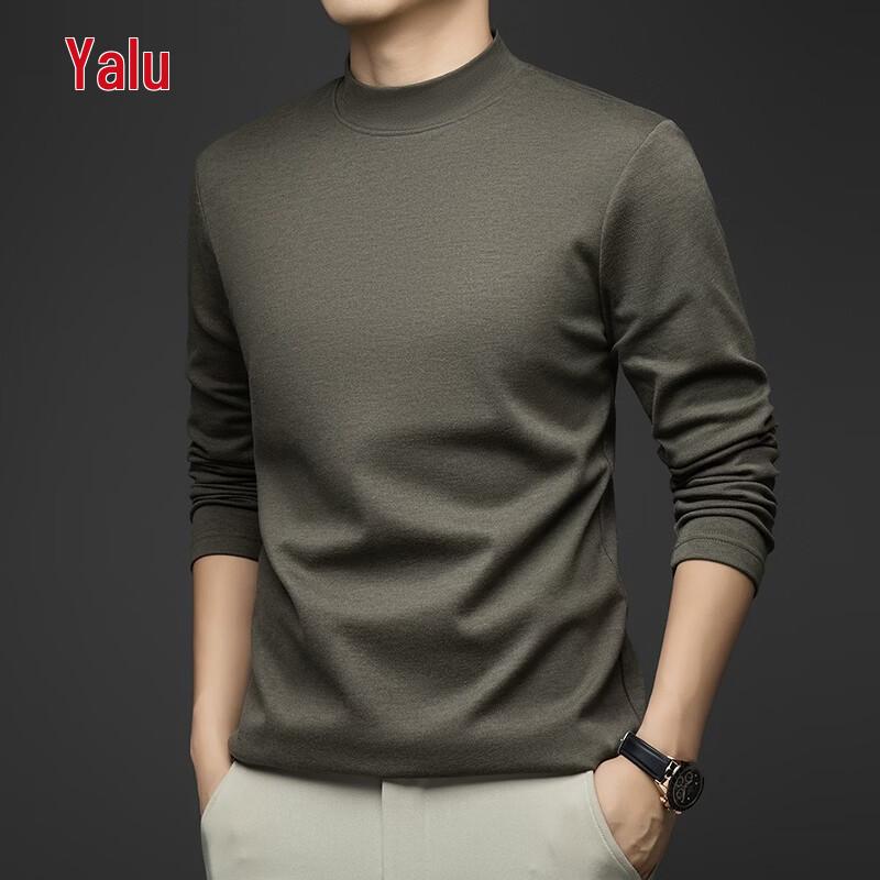 Yalu Men's Wool Blend Semi-High Neck Long Sleeve T-Shirt
