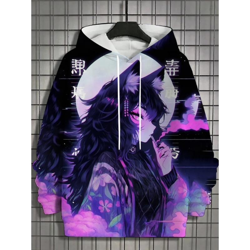 Felpa con cappuccio da uomo a tema Gotico stile giapponese con orecchie da gatto, stampa 3D, per Autunno-Inverno, Hip-Hop, Street, Casual, Sport all'aperto