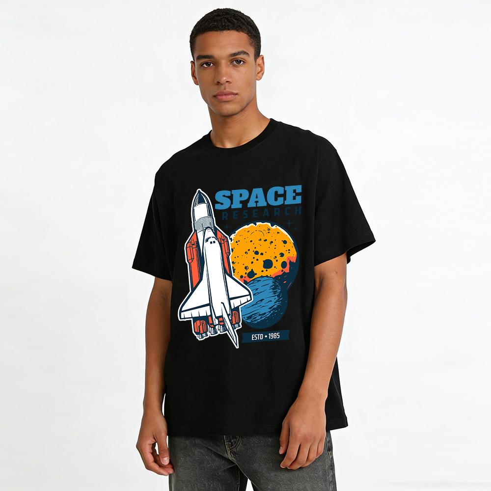 Vintage Space Research Space Shuttle Graphic Casual T-Shirt Pure cotton T-shirt