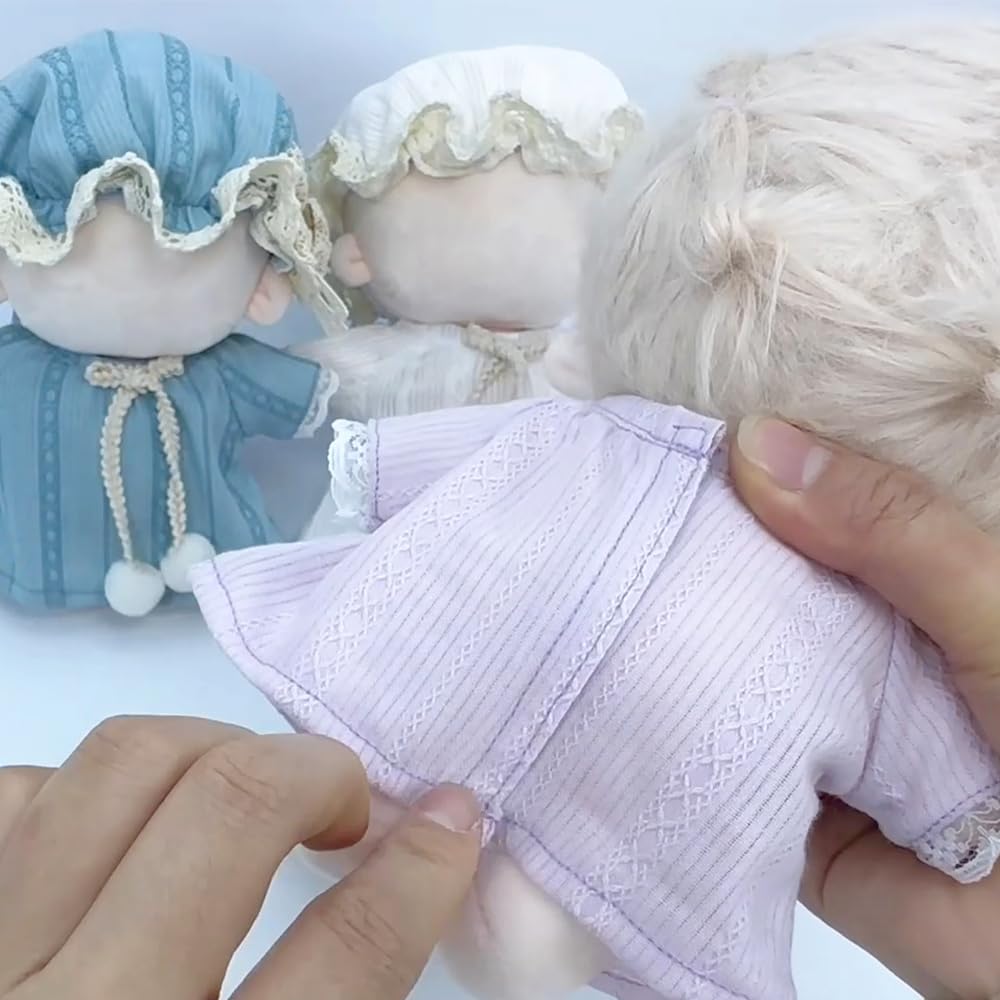 niannyyhouse 20cm Plush Clothes Set, Nightgown, Hat, Dress, Cotton Doll Clothes (White)