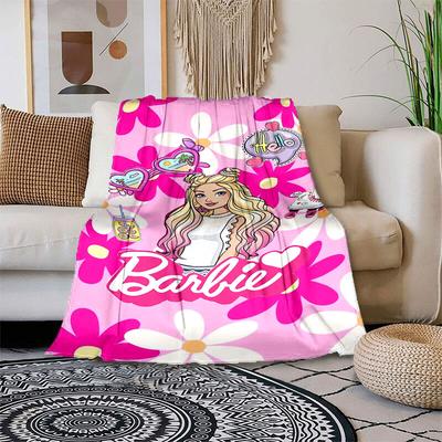 1 Stück Barbie Blumen Sommer Vibes Cartoon Decke, Tragbare Überwurfdecke für Reisen & Camping, Ganzjahres-Kuscheldecke, Ideales Geschenk