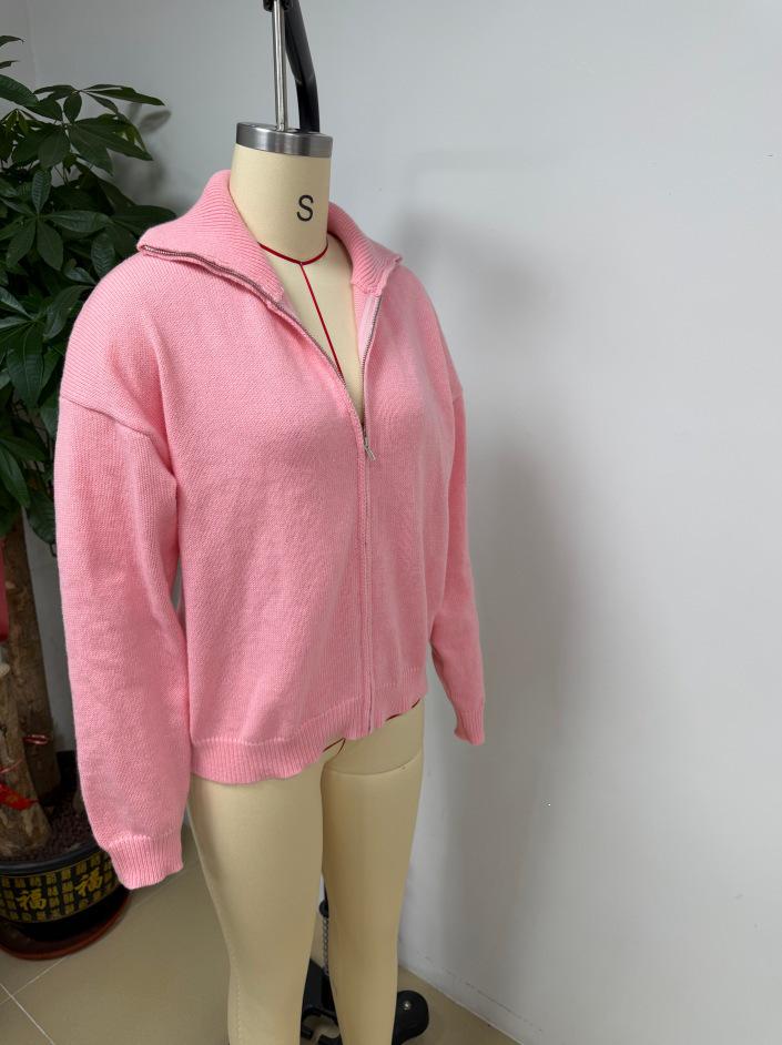 2026 European & American Women's Zipper Knit Cardigan for Autumn/Winter - Solid Color Casual Fashion.