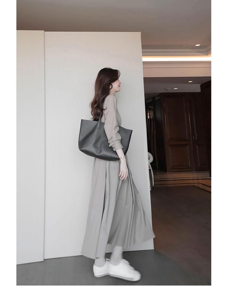 Elegant Retro Long Skirt - Autumn French Tea Break Dress