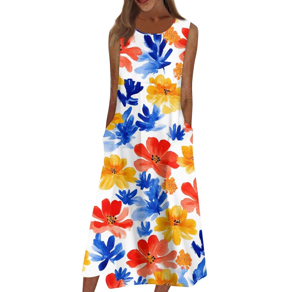 Damskie sukienki z nadrukiem na co dzień Okrągły dekolt Podstawowy Klasyczny Na zewnątrz Codzienny Bez rękawów Luźne sukienki