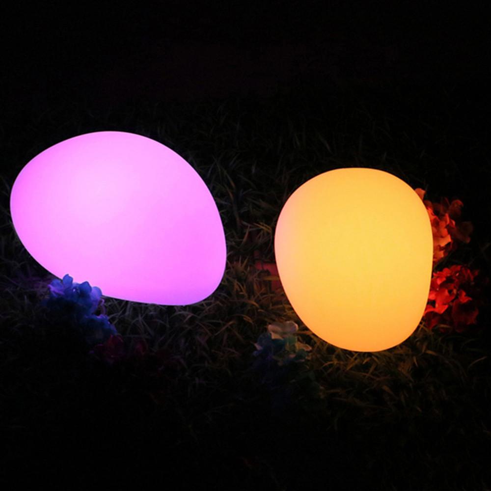 Outdoor Landscaping Stone Solar Garden Lights Rechargeable Glow Cobble Shape Lightings Waterproof Color Change w/ Remote Control