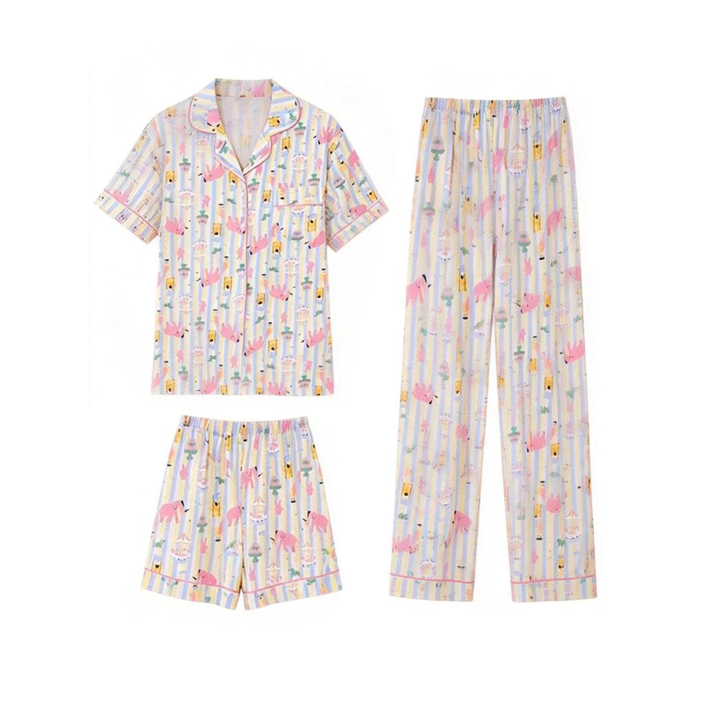 Women's Summer Short-Sleeve Pajama Set: Cute, Loose, Sweet, Three-Piece Homewear for 2026