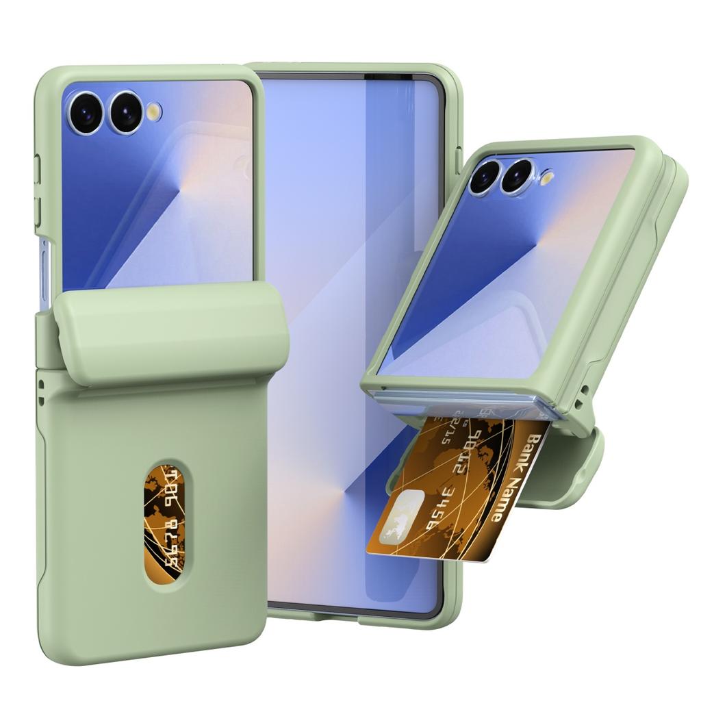Candy Color Matte Card Holder Slot Spring Hinge Case For Samsung Galaxy Z Flip 7 6 5 4 3 Tempered Film Protect Shockproof Cover