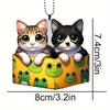 Delightful Cat Black Acrylic Rearview Mirror Pendant For Pet Lovers Car Decor