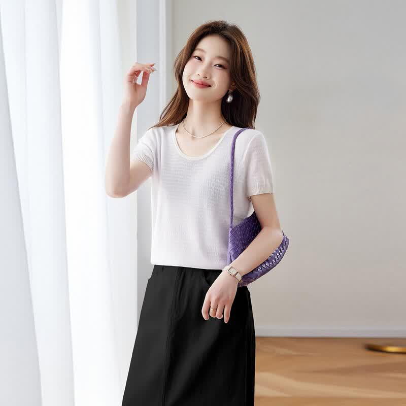 Srcr Women's Textured Knit Short Sleeve T-Shirt