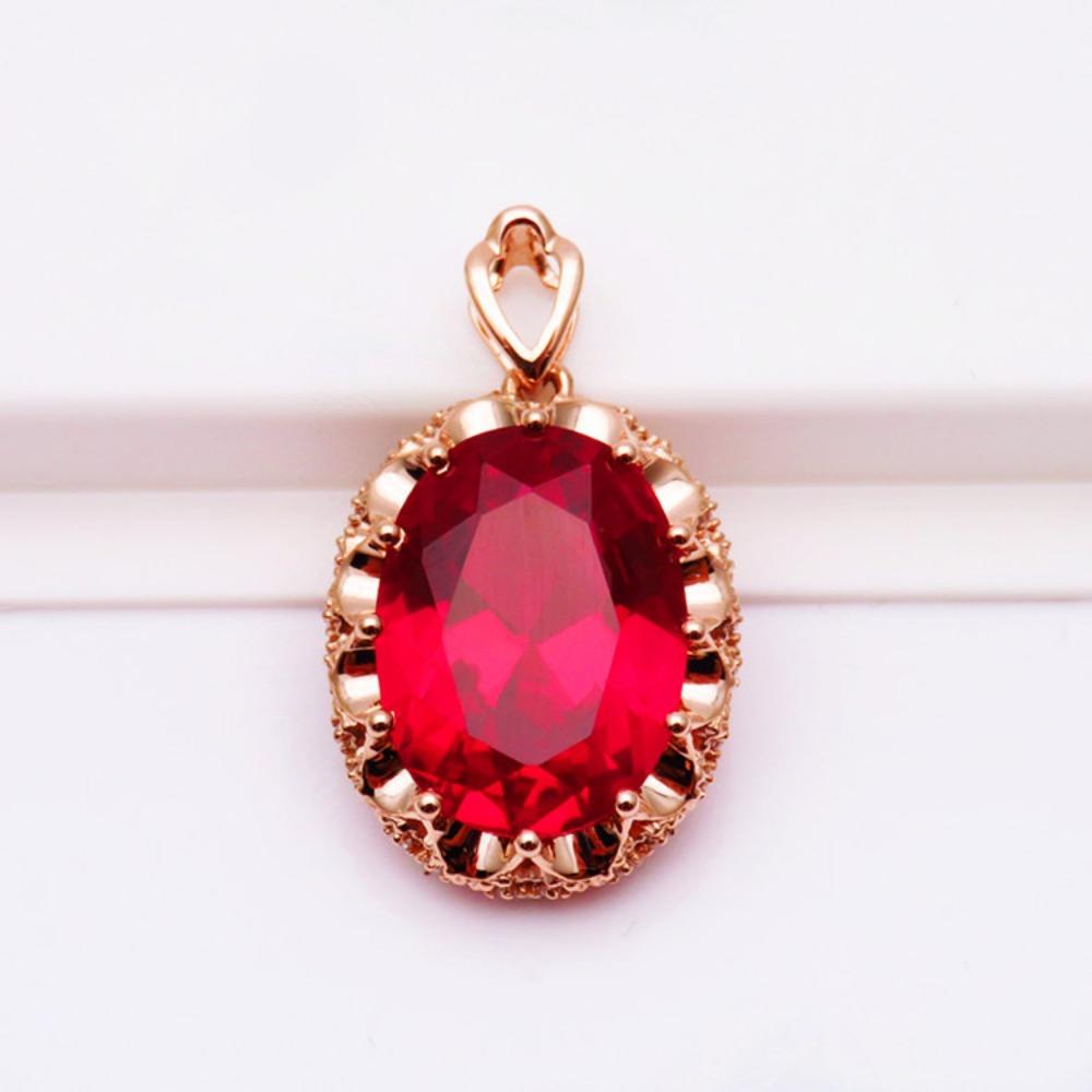 Elegant Pigeon Blood Red Hollow Pendant Necklace 18k Rose Gold Plated Luxurious Womens Engagement Jewelry