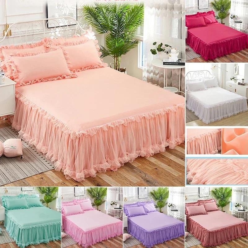 Elegant Princess Bed Skirt Non-slip Mattress Cover Ruffled Lace Bed Skirt Bedsheet Bed Cover Protector Home Bedspread Bed Skirt