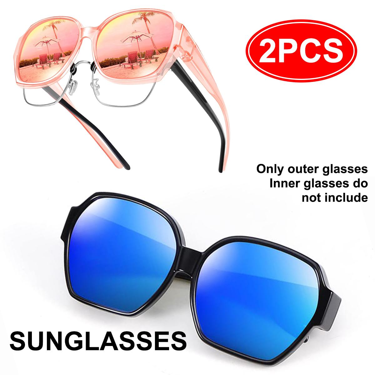 

Polarized Sunglasses Over Glasses Women, Fit Over Glasses Sunglasses, 2 pack Cat Eye Trendy Sun Shades UV400 Protection T01