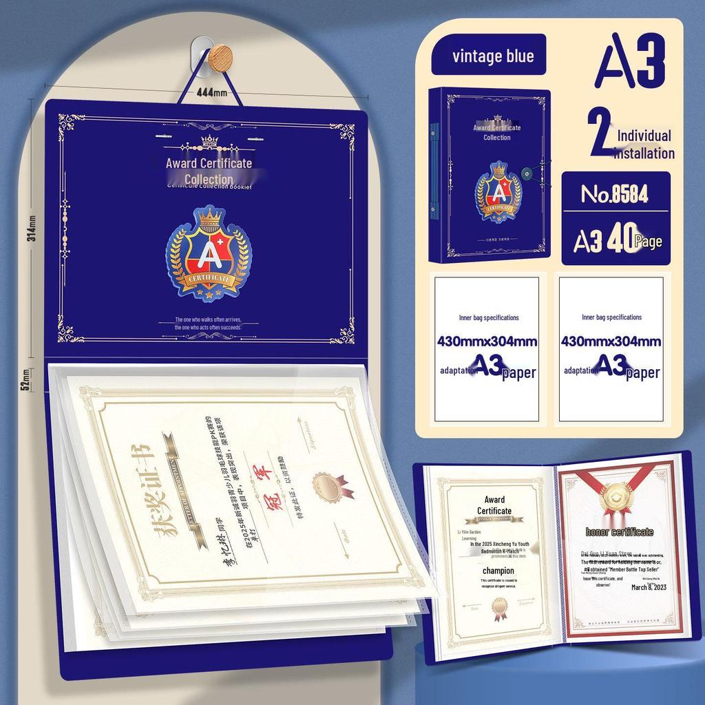 8582 Certificate Display Book: A4/A3 Wall-Mountable Storage for Children's Primary School Awards