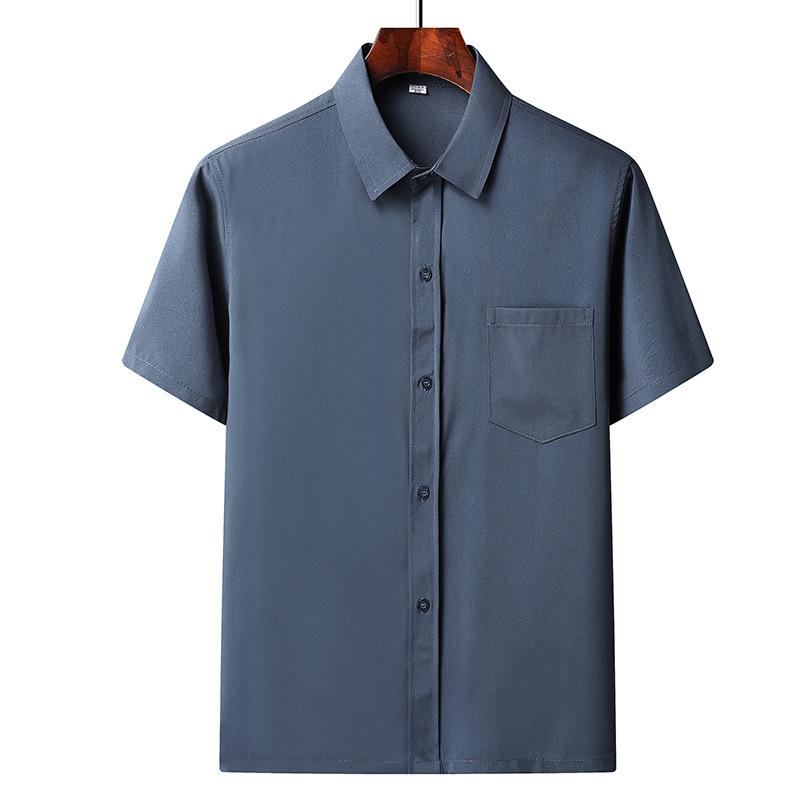 Men's Ice Silk Short-Sleeve Loose Lapel Shirt for Middle-Aged & Elderly