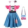 Meisjes Kattenoor Prinsessen Kostuum Set Kitten Print Glanzende Blauwe Jurk met Kinder Verjaardagsfeest Halloween Cosplay Jurk