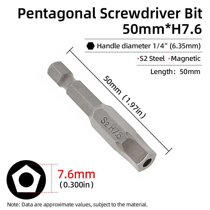 Magnetic Pentagonal Screwdriver Bit Set With Hole 1/4" Hex S2 Steel 50mm Security Torx Drill Bits Ratchet Wrench Hand Tools