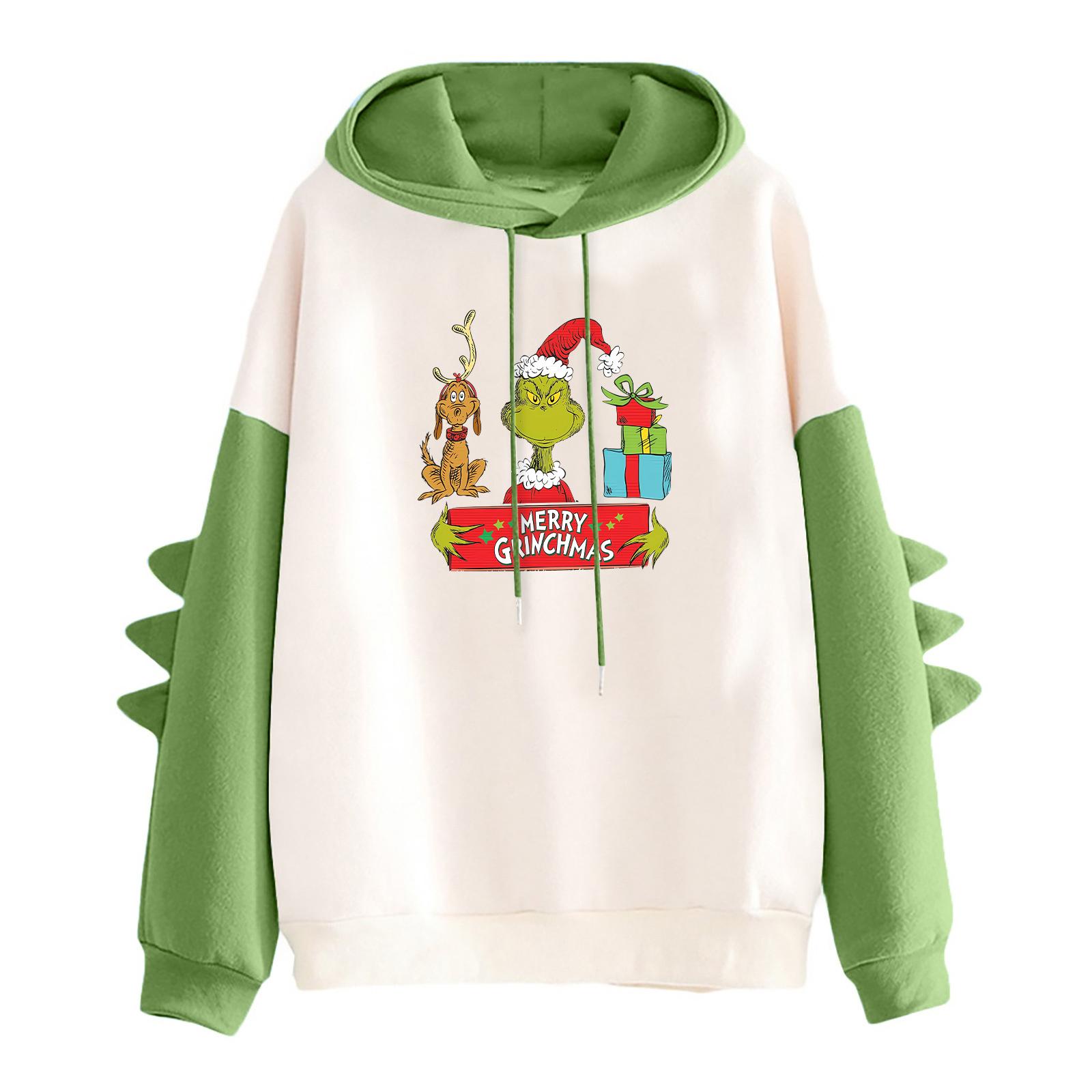 

Женское худи с принтом контрастного динозавра, свободное, повседневное XL зелёный