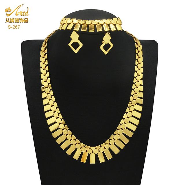 Cheap Gold Plated Jewelry Set for Women Bridal 24K Gold Color Necklace Earrings Set Wedding Joom