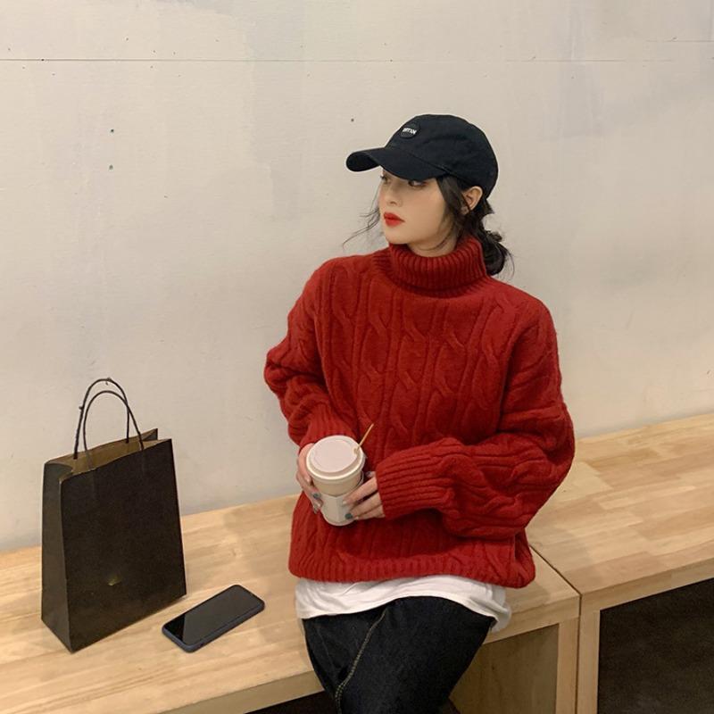 DAFIFY  Women's Fashion Casual Fall Winter Solid Color Print Long Sleeve High Neck Sweaters