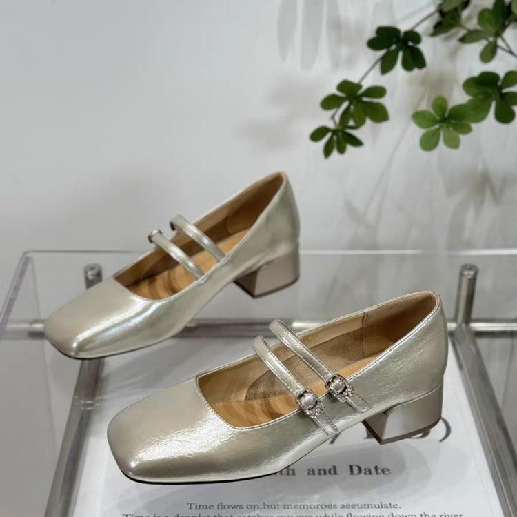 Xiaoxiangfeng light mouth double buckle with Mary Jane shoes women's 2025 autumn new fashion silver with skirt thick heel single shoes
