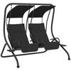 Two-Seat Garden Swing Chair, with Protective Canopy - Black