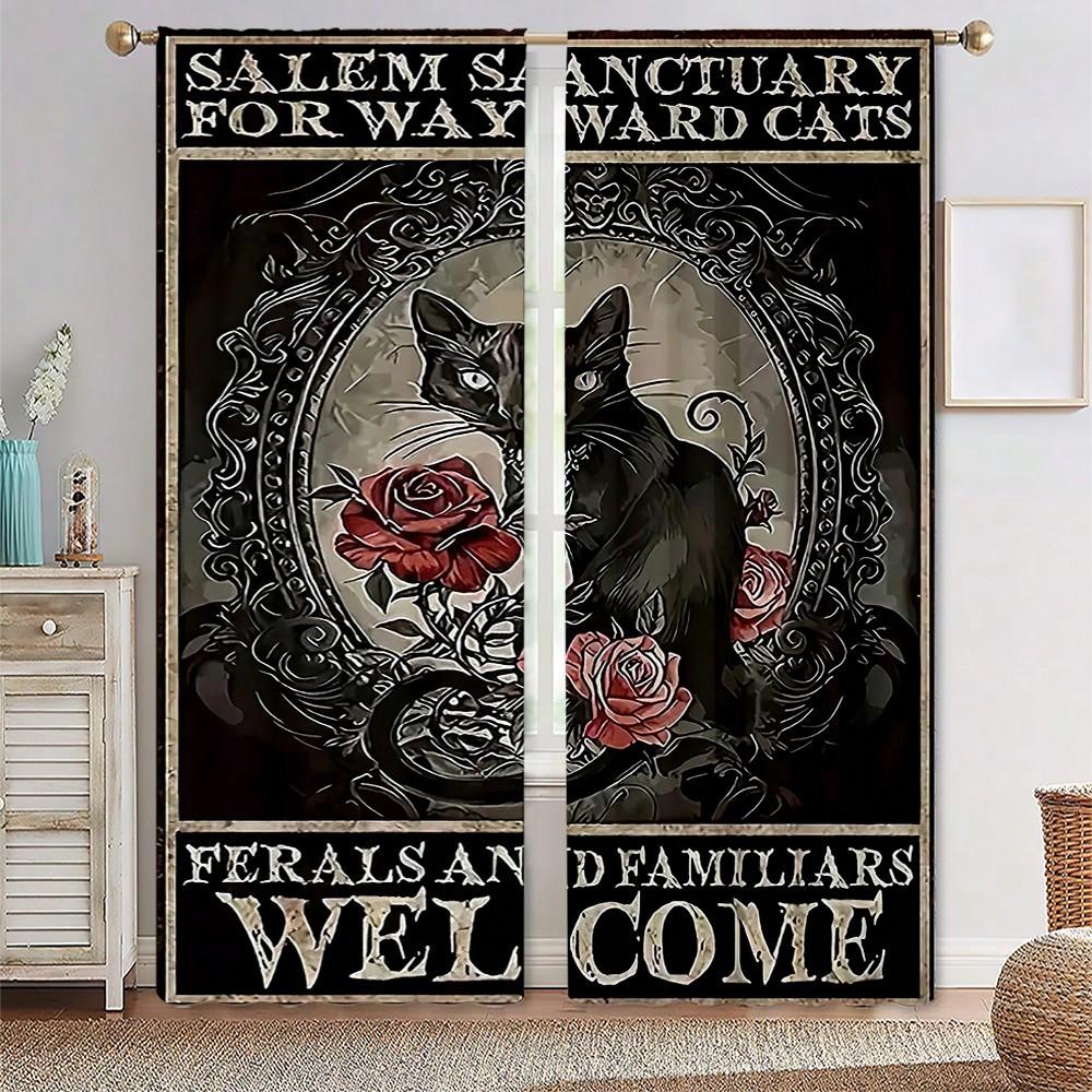 

2 шт. Черные шторы с цифровой печатью с рисунком черепа и поцелуя, подходящие для гостиной, кофейни, кухни, спальни, домашнего декора W50H60(CM)x2PCS&Grommet Top