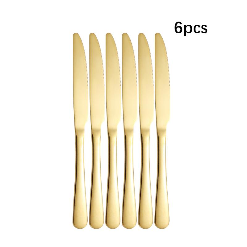 6/30pcs Golden Stainless Steel Tableware Knife, Fork and Spoon Hotel Thickened Western Tableware Steak Knife, Fork and Spoon Set