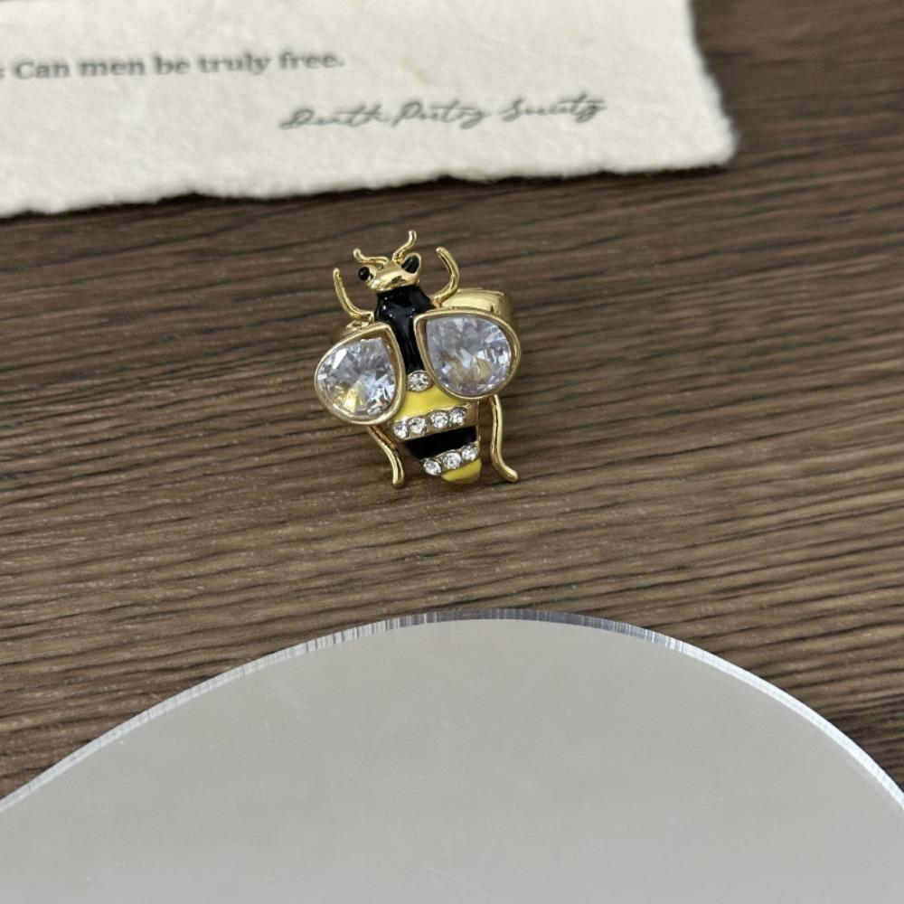 Punk Rhinestone Bee Ring Enamel Design Colorful Bee Ring Trendy Vintage Bee Ring  Casual Wear