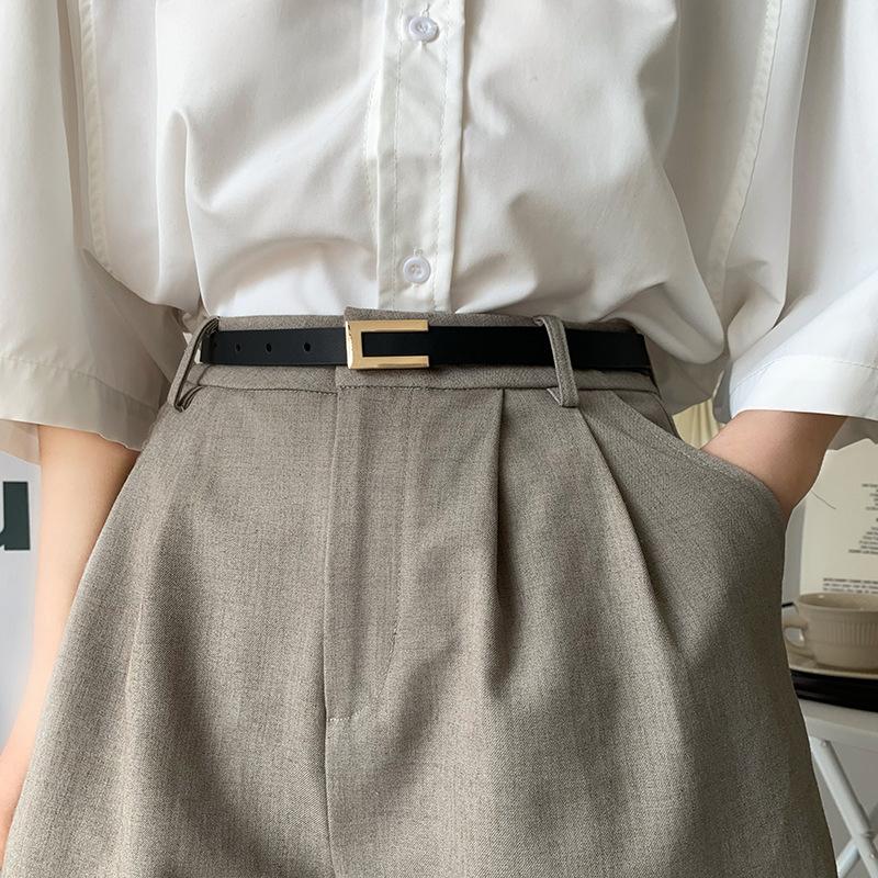 Women Thin Belt Metal Buckle Ladies Trouser Dress Decoration Waistband Vintage Casual Pu Leather Waist Belt